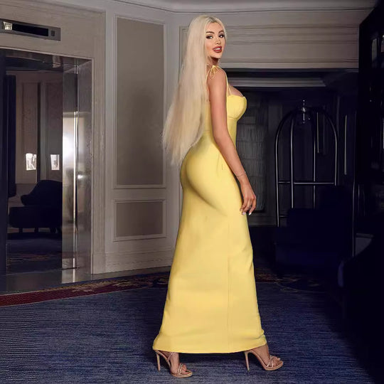 Damen Maxikleid mit abnehmbaren Trägern und herzförmigem Dekolleté EB
