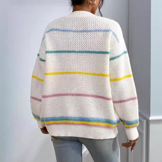 Damen gemütlicher Strickcardigan mit bunten Streifen EB