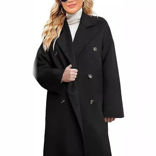 Damen eleganter und lässiger Wollmantel mit doppelter Knopfleiste EB