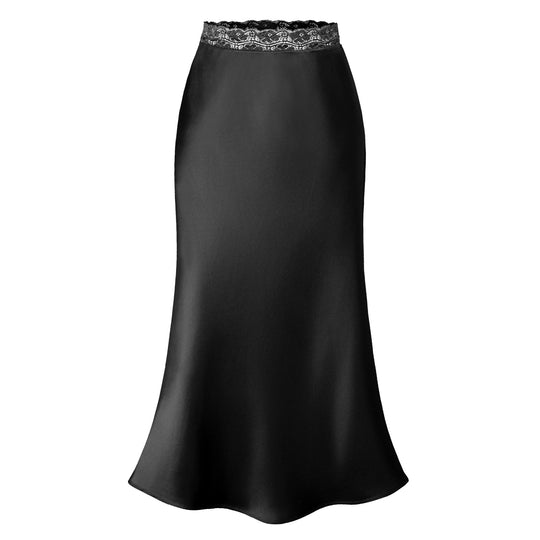 Damen eleganter Satin-Rock mit Spitzenbund EB