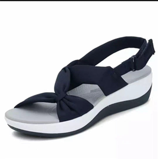 Damen Wedge-Sandalen mit dekorativem Schleifen-Design und rutschfester Sohle EB