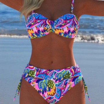 Damen Balconette Bikini mit floralem Design und verstellbaren Trägern EB