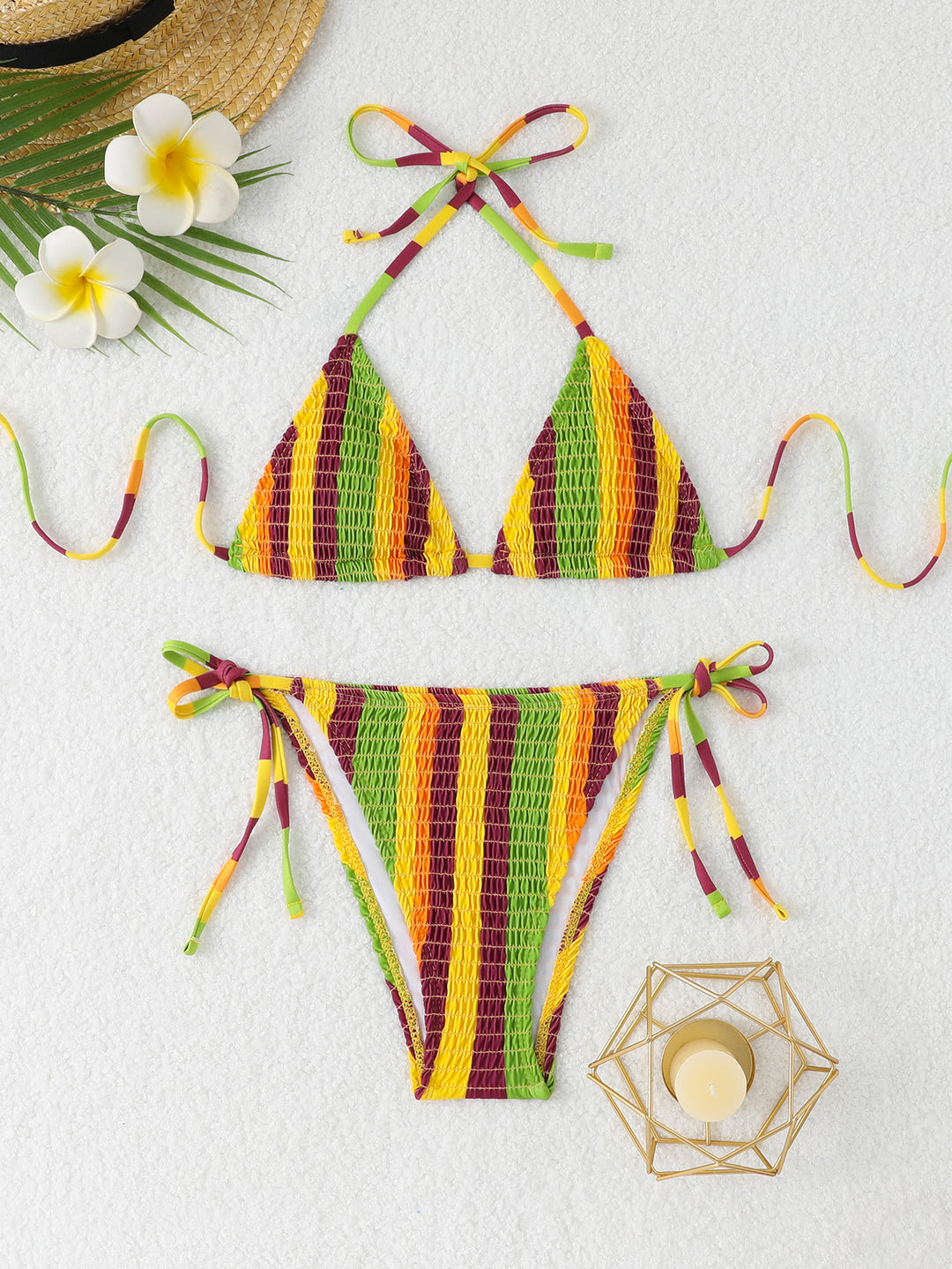 Damen Triangel-Bikini-Set mit floralem Muster und hochwertigen Bindebändern EB