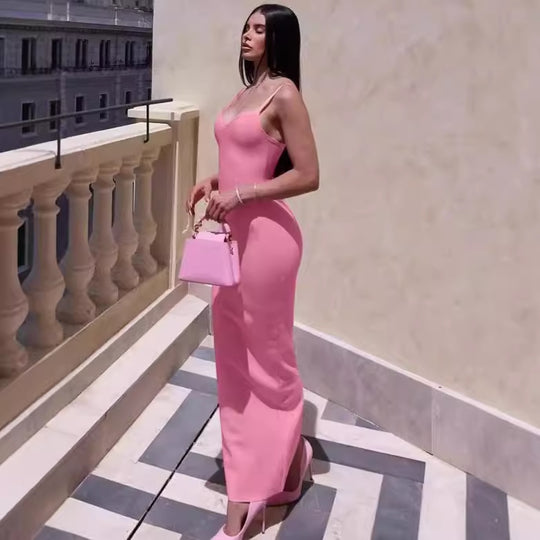 Damen Elegantes Maxikleid mit Spaghetti-Trägern und figurschmeichelndem Schnitt EB