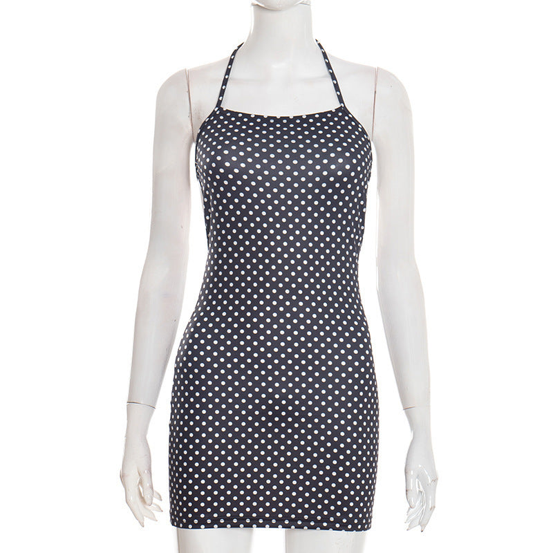 Damen figurbetontes Minikleid mit Polka-Dots und Spaghettiträgern EB