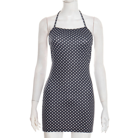Damen figurbetontes Minikleid mit Polka-Dots und Spaghettiträgern EB