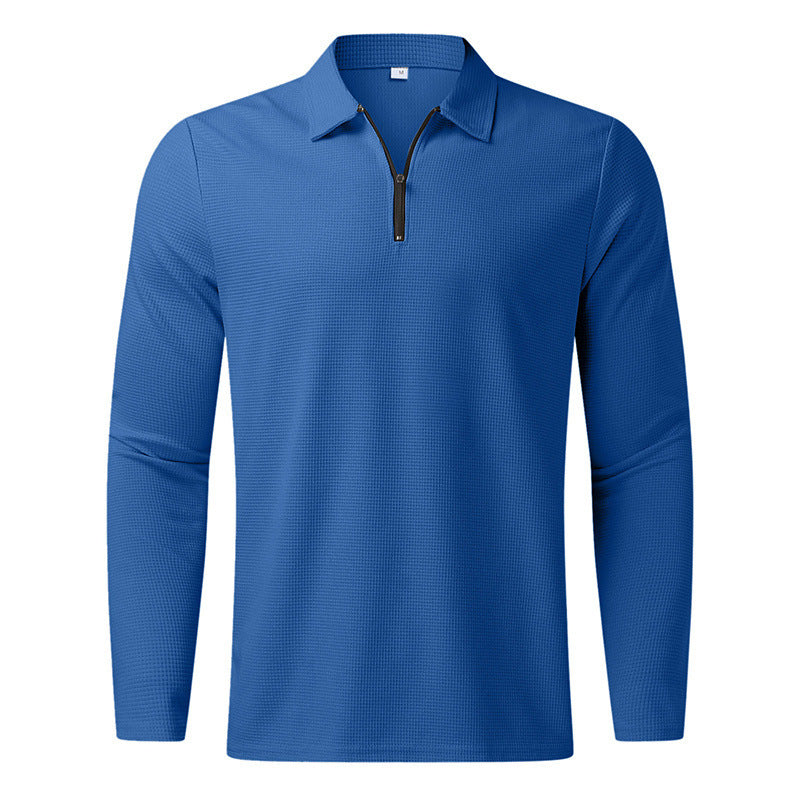 Herren Feines Waffelstrick-Halbzip-Polo mit Kentkragen & Langarm EB