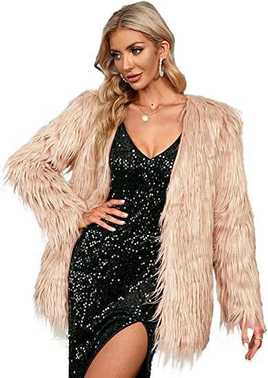 Damen Extravagante Kunstfelljacke mit flauschiger Textur EB