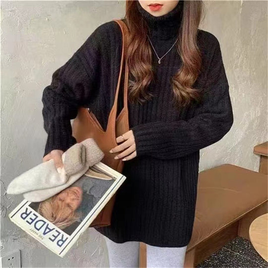 Damen Hochgeschlossenes Strickoberteil mit asymmetrischem Schnitt und feiner Rippstruktur EB