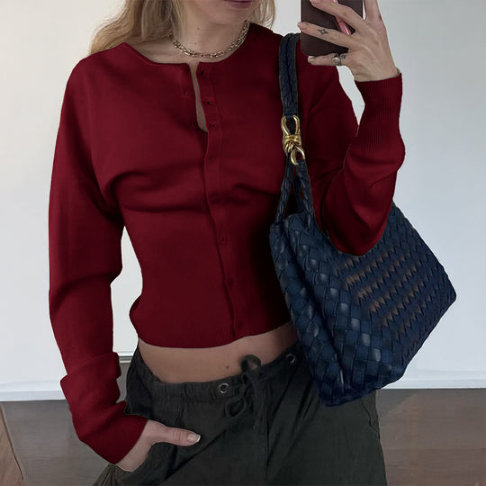 Damen nan figurbetonter Feinstrickpullover mit tailliertem Rippbund und langen Ärmeln EB