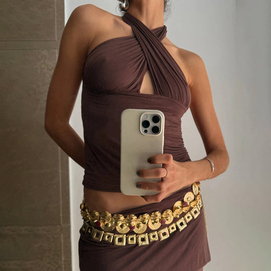 Damen Haltertop mit elegantem Wickeldesign und figurbetonter Passform EB