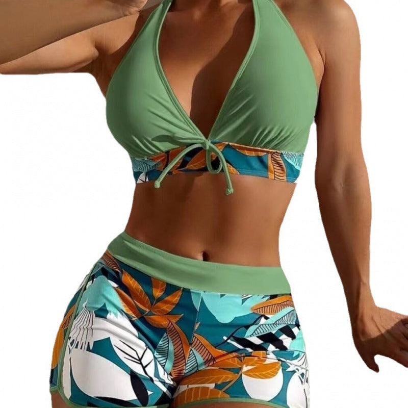 Damen Hochgeschlossen Bikini mit verspieltem Blumenmuster EB