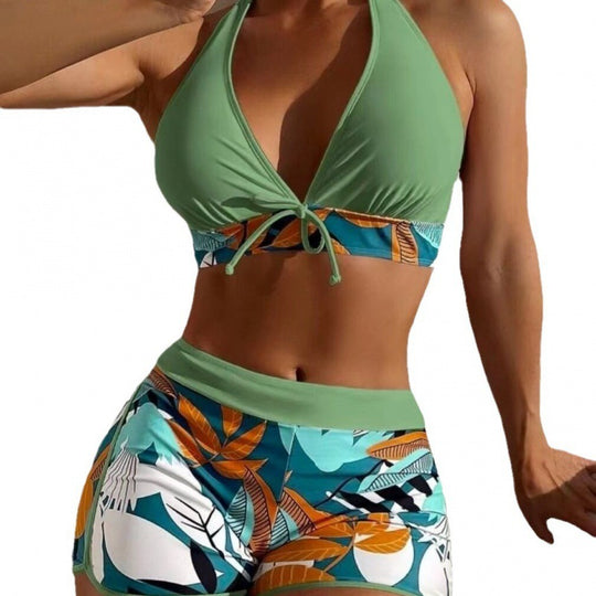Damen Hochgeschlossen Bikini mit verspieltem Blumenmuster EB