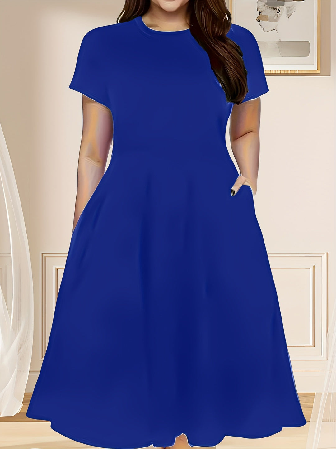 Damen lässiges Maxikleid mit praktischen Seitentaschen und elegantem Schnitt EB