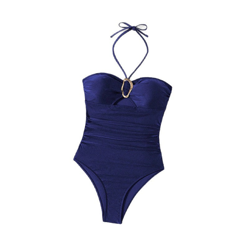 Damen Einteiler Badeanzug mit dekorativem Cut-Out und schmalen Trägern EB