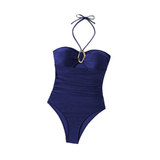 Damen Einteiler Badeanzug mit dekorativem Cut-Out und schmalen Trägern EB