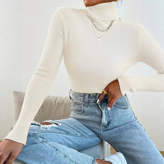 Damen Rollkragenpullover mit modernem Rippdesign EB