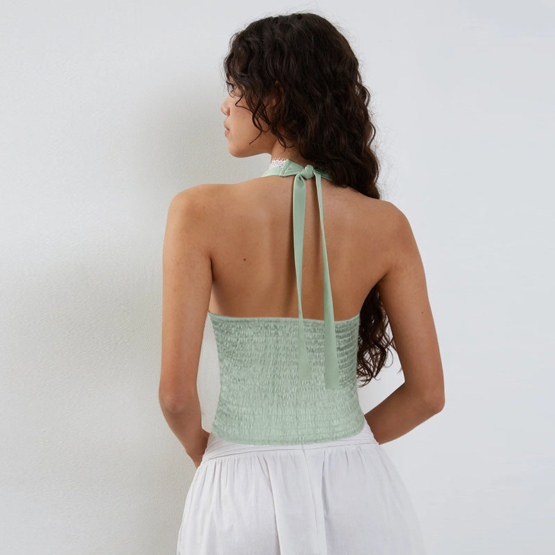 Damen Halter-Crop-Top mit feinen Spitzendetails EB