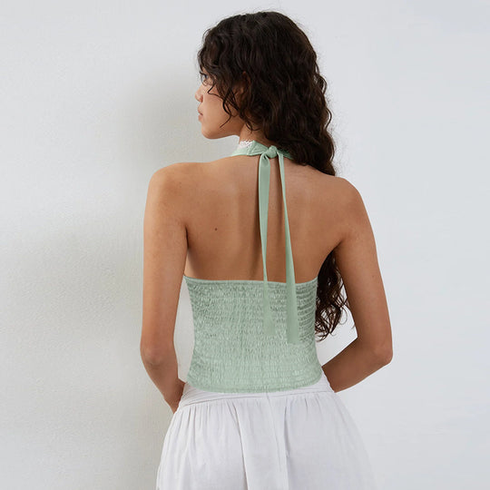 Damen Halter-Crop-Top mit feinen Spitzendetails EB