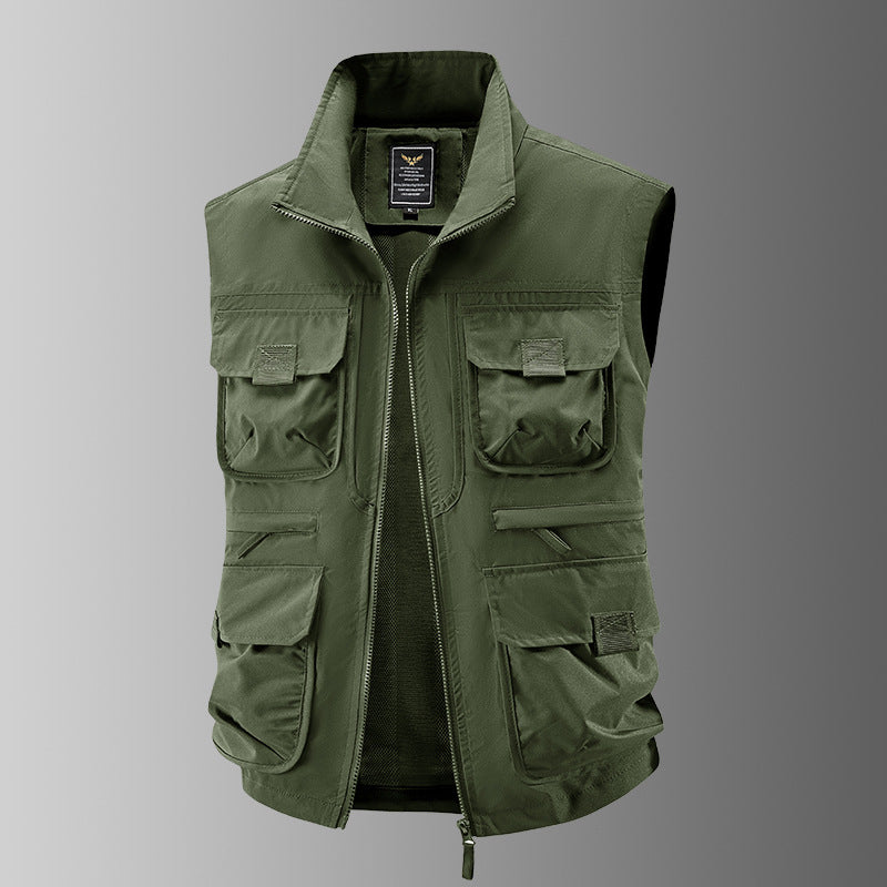 Herren Outdoor-Utilityweste mit Mehrfach-Taschen, verstärkten Einsätzen und Frontreißverschluss EB