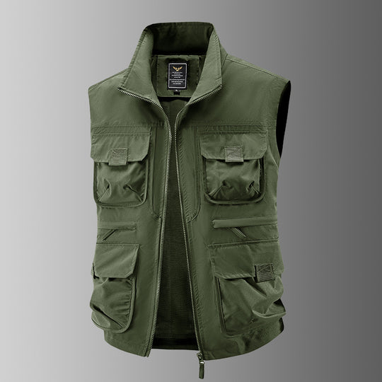 Herren Outdoor-Utilityweste mit Mehrfach-Taschen, verstärkten Einsätzen und Frontreißverschluss EB