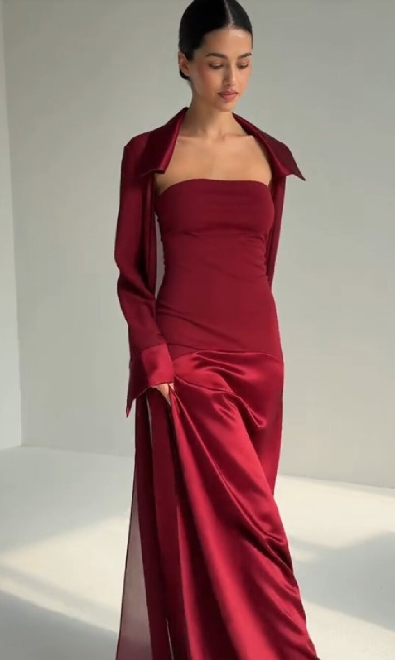 Damen elegantes Bandeau-Maxikleid mit passender Jacke EB