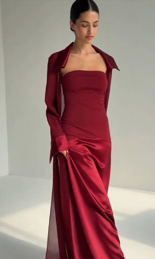 Damen elegantes Bandeau-Maxikleid mit passender Jacke EB