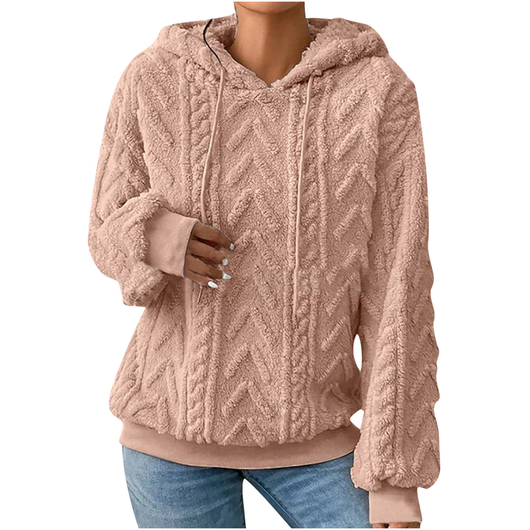 Damen nan kuscheliger Kapuzenpullover mit Zopfmuster Eingrifftaschen und Rippbündchen EB