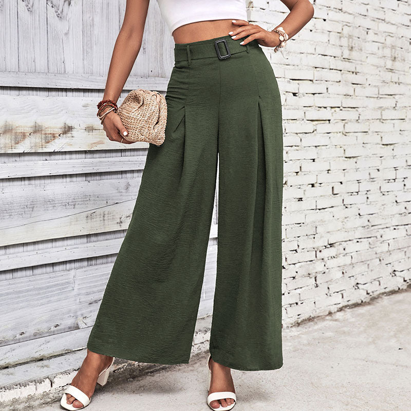 Damen Weite Palazzohose mit seitlichen Falten und Gürtel EB