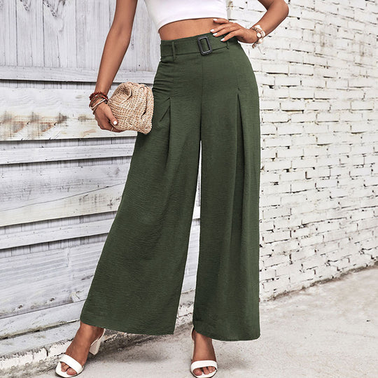 Damen Weite Palazzohose mit seitlichen Falten und Gürtel EB