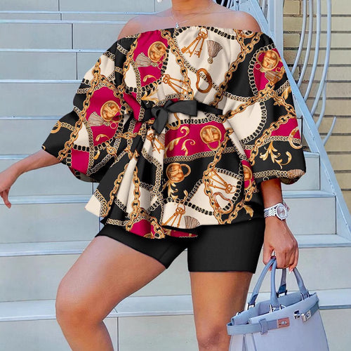 Damen Kaftan mit Gürtel und chicem Motiv EB