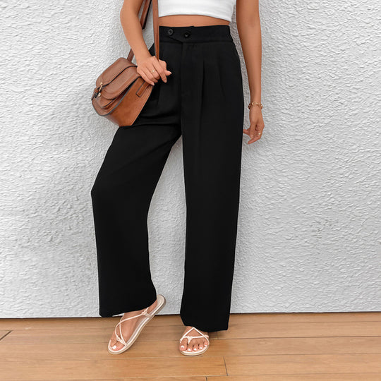 Damen Elegante Stoffhose mit hoher Taille und seitlichen Taschen EB