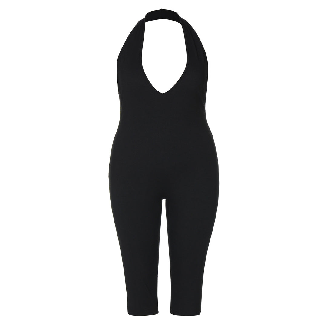 Damen Eleganter bodenlanger Jumpsuit mit tiefem V-Ausschnitt EB