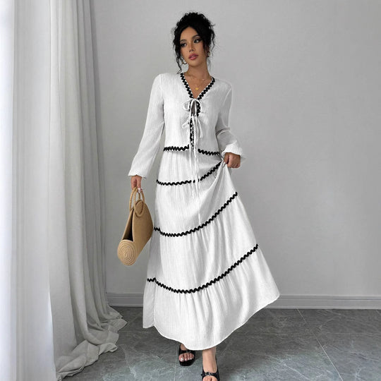 Damen Maxikleid mit Rüschen und Schnürung EB