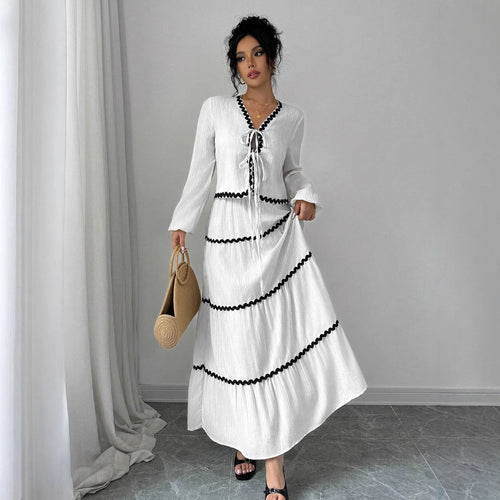 Damen Maxikleid mit Rüschen und Schnürung EB
