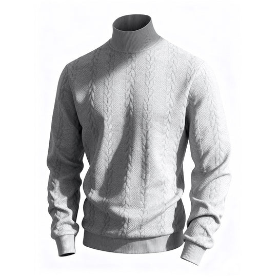 Herren nan feiner Zopfmuster-Rollkragenpullover mit schmaler Passform, geripptem Kragen und elastischen Bündchen EB