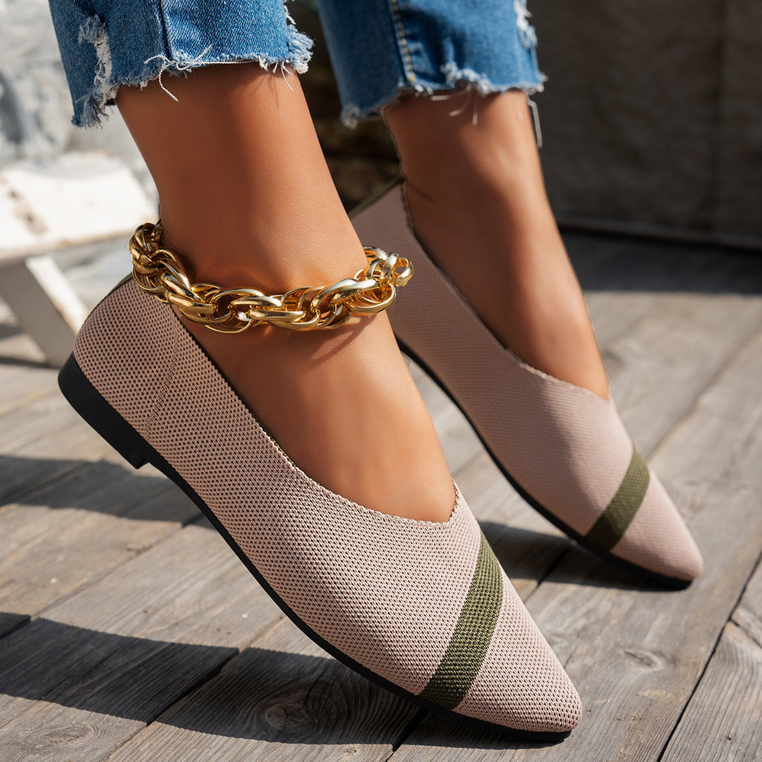 Damen spitze Sneaker mit luftiger Mesh-Oberfläche und modischen Riemen EB