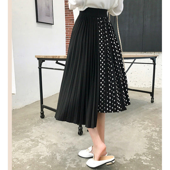 Damen Asymmetrischer Plissee-Midirock mit Tupfen-Panel und elastischem Bund EB