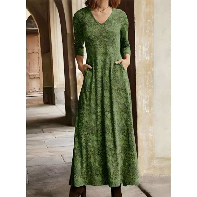Damen Maxikleid mit dekorativen Mustern und praktischen Taschen EB