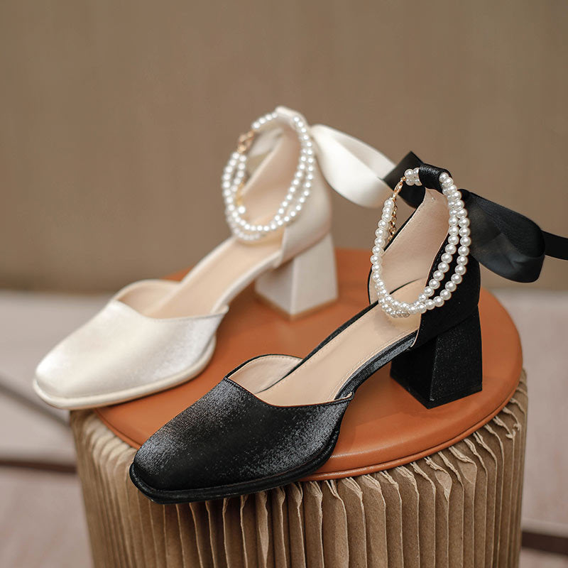 Damen elegante Slingback Schuhe mit perlverziertem Riemen EB