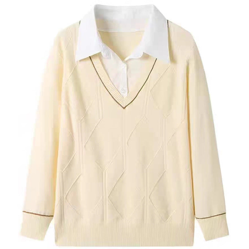 Damen gestrickter Pullover mit v-ausschnitt und strukturiertem Diamantmuster EB