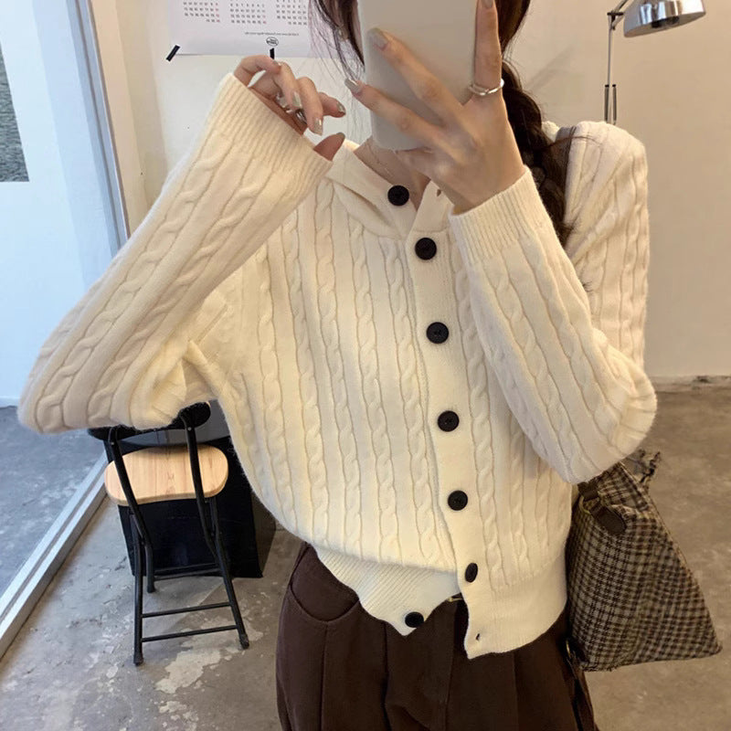 Damen Strickjacke mit Kapuze im Zopfdesign EB