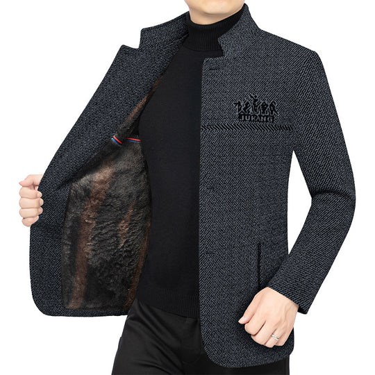 Herren Wollmantel mit Teddyfutter, Stehkragen und schmaler Silhouette EB