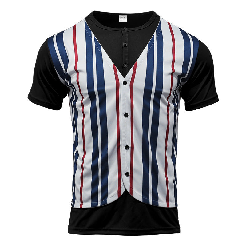 Herren Kurzarm Hemd im Sport-Streifenlook mit Knopfleiste EB