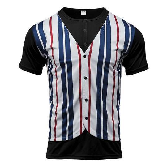 Herren Kurzarm Hemd im Sport-Streifenlook mit Knopfleiste EB