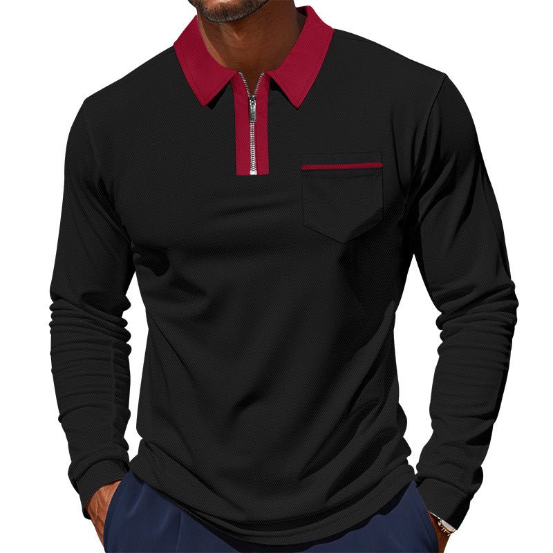 Herren nan langärmeliges Polo mit halbem Reißverschluss, aufgesetzter Brusttasche und feiner Strukturjersey-Qualität EB