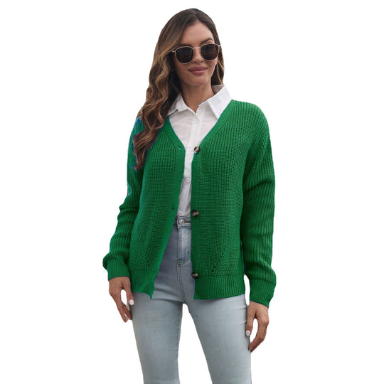 Damen Strickjacke mit V-Ausschnitt und dekorativen Knopfdetails EB