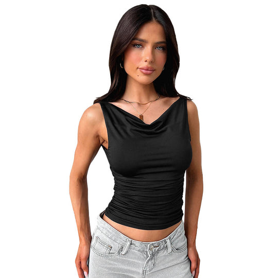 Damen figurbetontes Trägershirt mit elegantem Wickeldesign EB