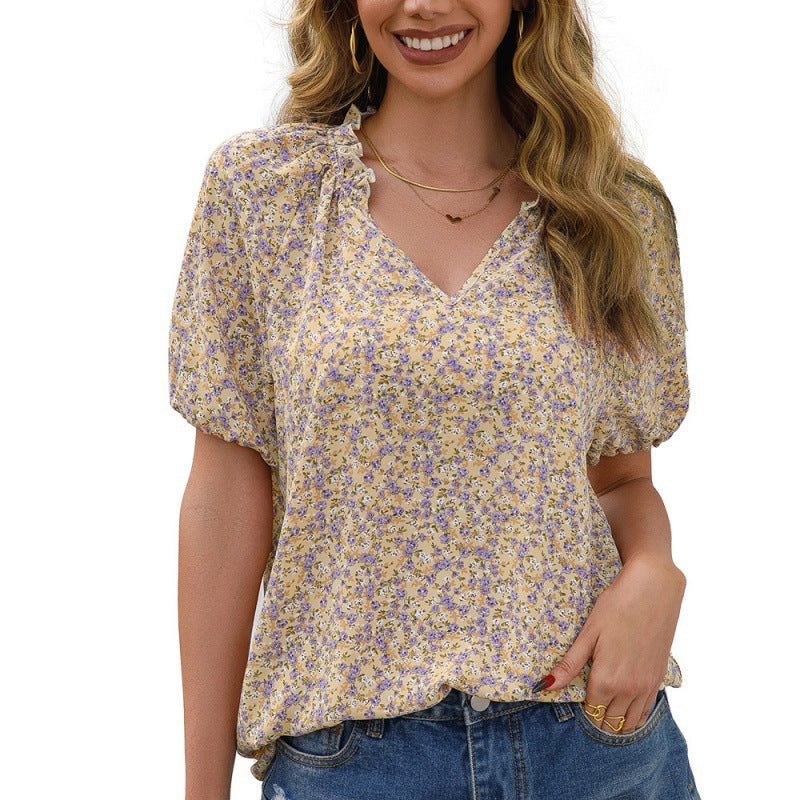 Damen Bluse mit Rüschendetails und floralem Muster EB