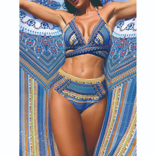 Damen Bikini-Set mit hoch geschnittenem Slip und verstellbarem Oberteil EB